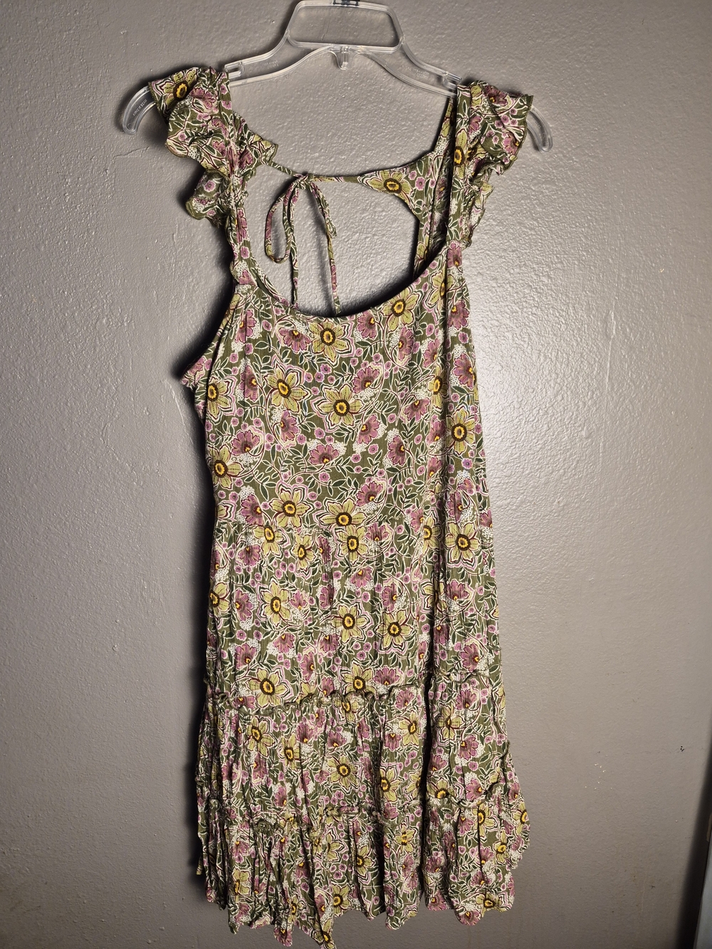 Maurices Olive Green Floral Dress with Pink & Yellow Blooms